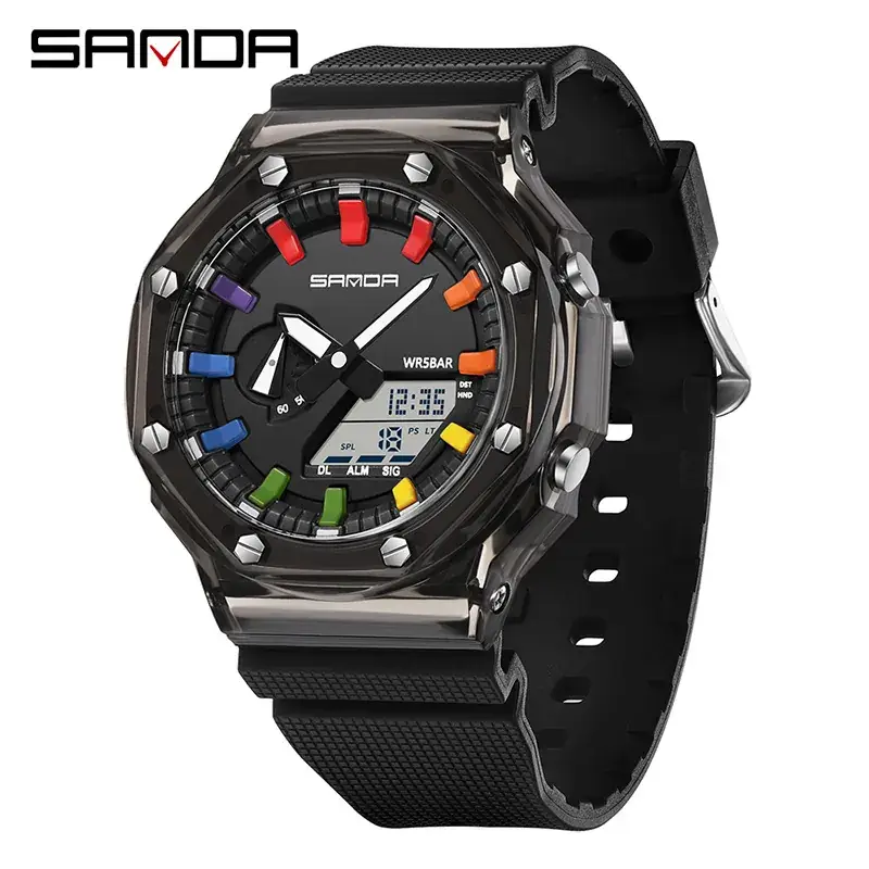 Sanda Waterproof Summer Watch for Men Women Transparent Case - Image 2