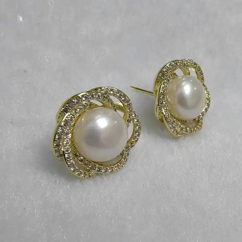 Full Circle Diamond Pearl Earrings for Women - Image 4