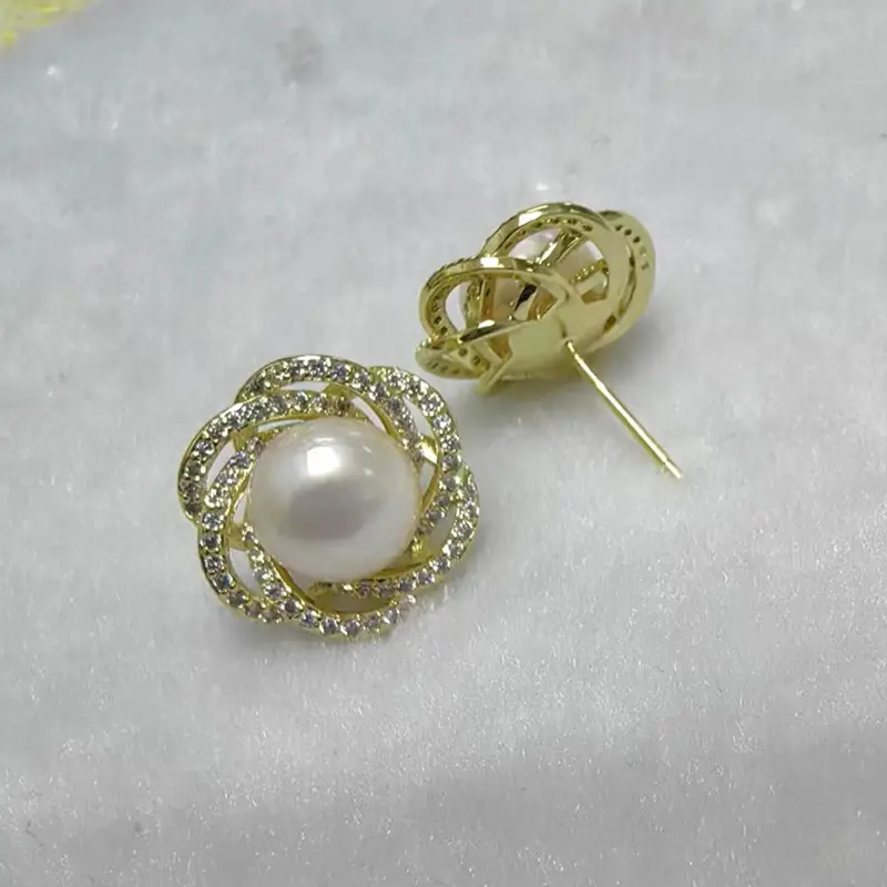 Full Circle Diamond Pearl Earrings for Women - Image 5