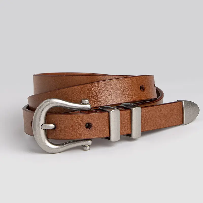 New Women's Black Leather Belt with Horseshoe Buckle - Image 3