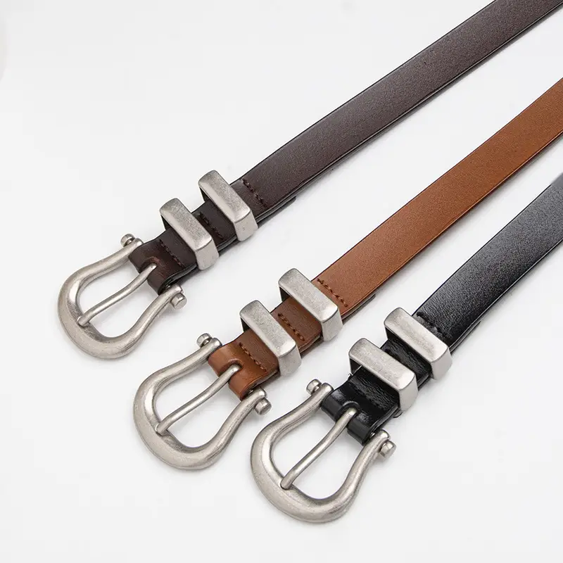 New Women's Black Leather Belt with Horseshoe Buckle - Image 4