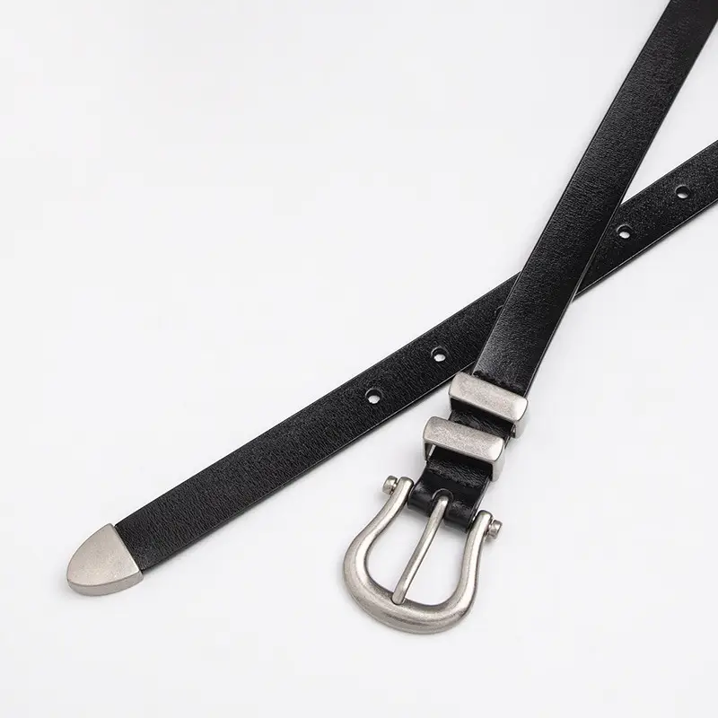 New Women's Black Leather Belt with Horseshoe Buckle - Image 5