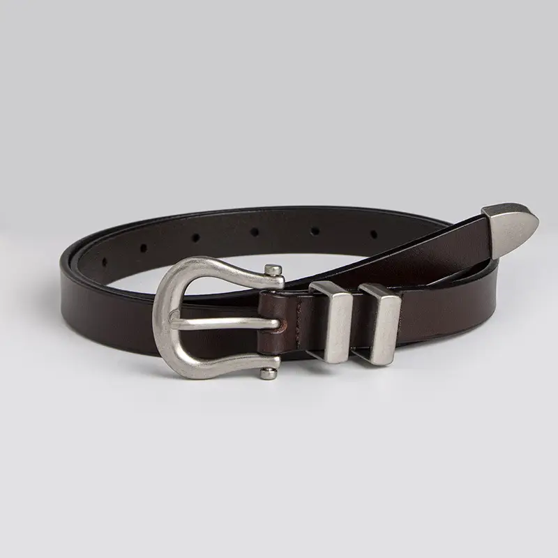 New Women's Black Leather Belt with Horseshoe Buckle - Image 2