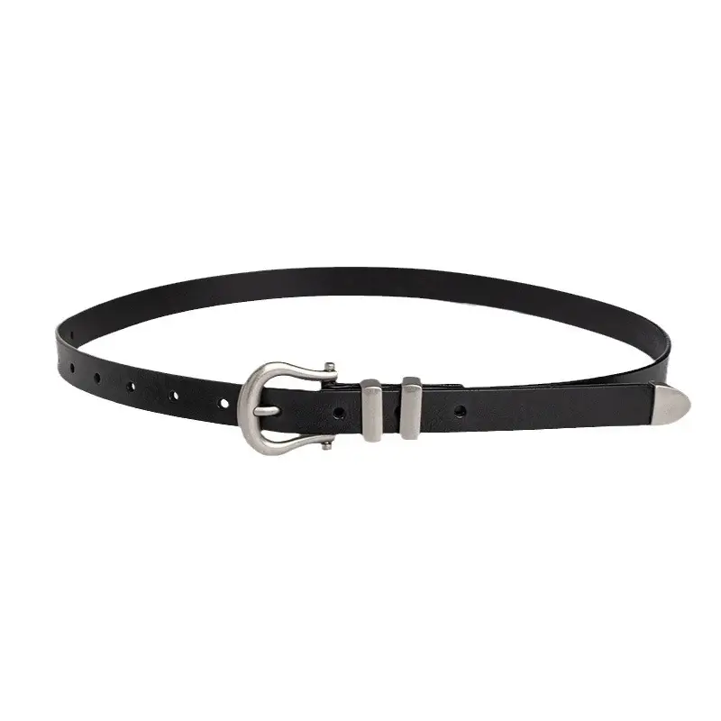 New Women's Black Leather Belt with Horseshoe Buckle - Image 6