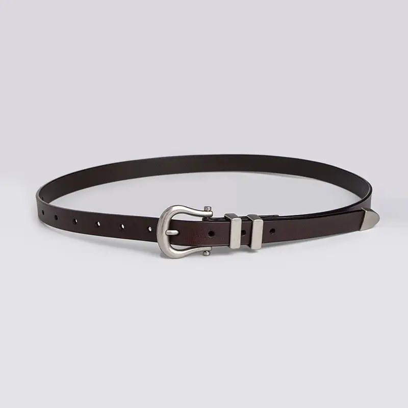 New Women's Black Leather Belt with Horseshoe Buckle — feature 11