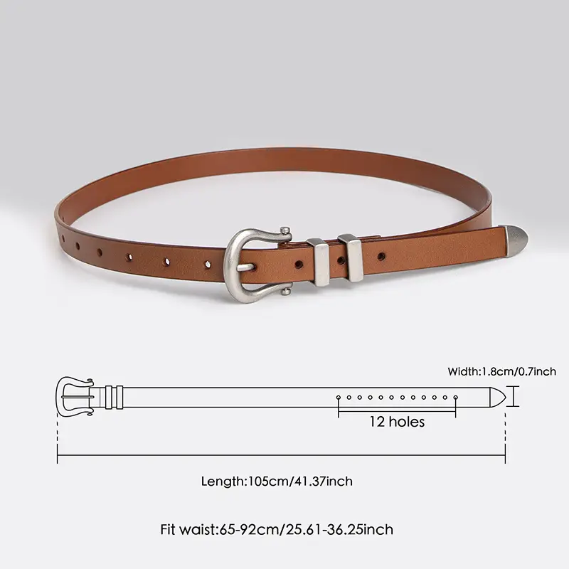 New Women's Black Leather Belt with Horseshoe Buckle — feature 2
