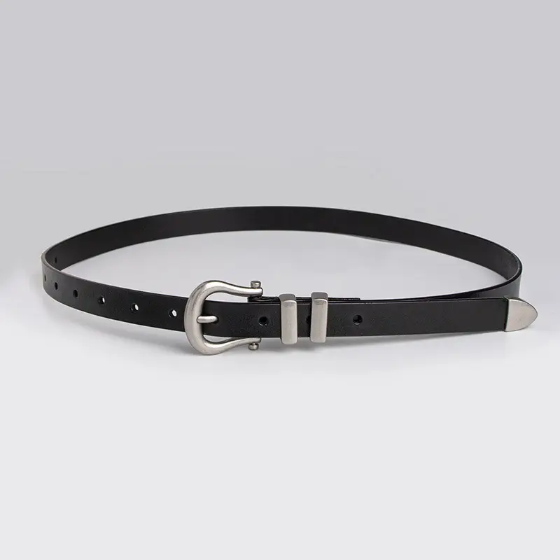 New Women's Black Leather Belt with Horseshoe Buckle — feature 4