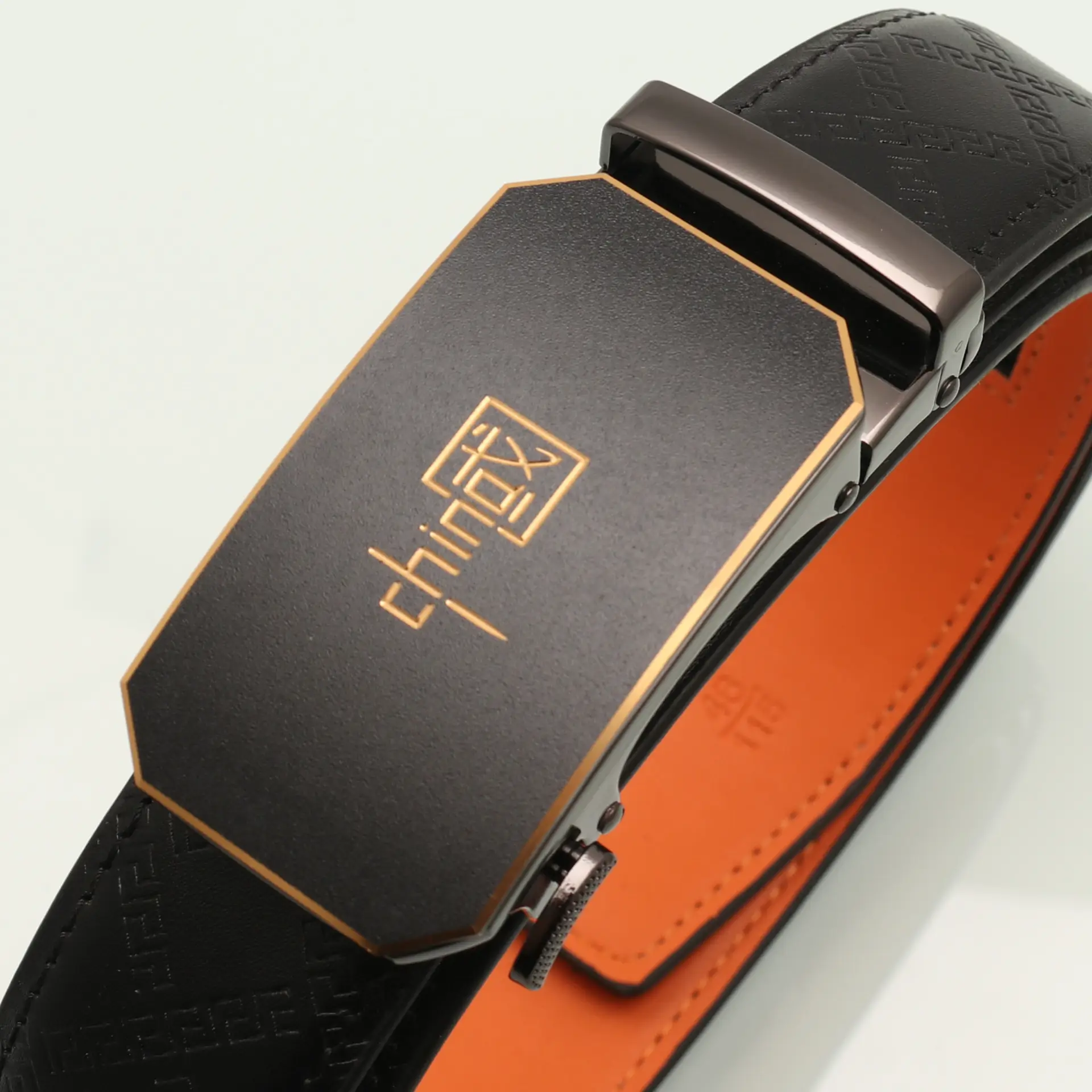 Men's Black Orange Leather Belt with Silver Buckle — feature 12