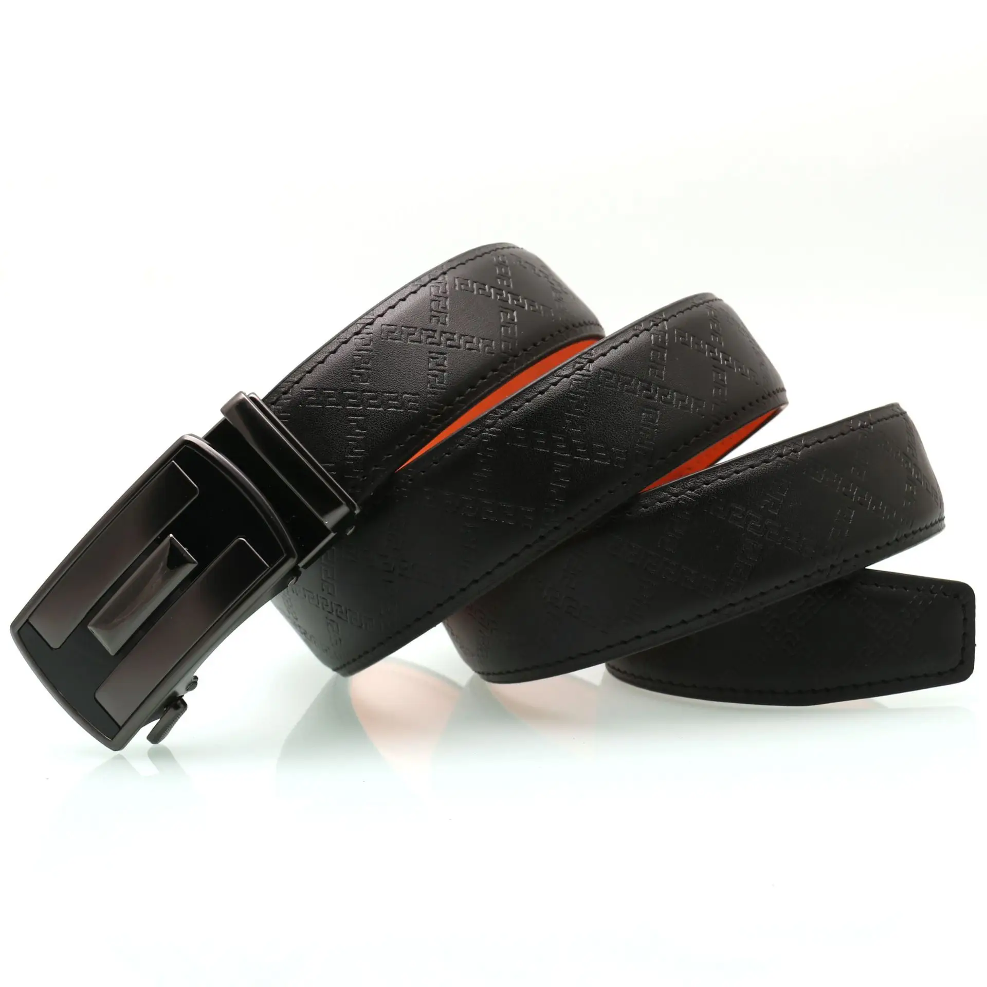 Men's Black Orange Leather Belt with Silver Buckle — feature 13