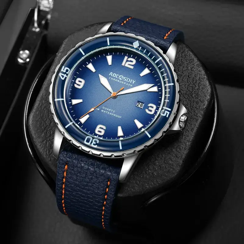 AOCASDIY Men's Quartz Watch Silver Dial Waterproof Large Dial