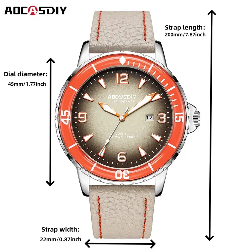 AOCASDIY Men's Quartz Watch Silver Dial Waterproof Large Dial — feature 12