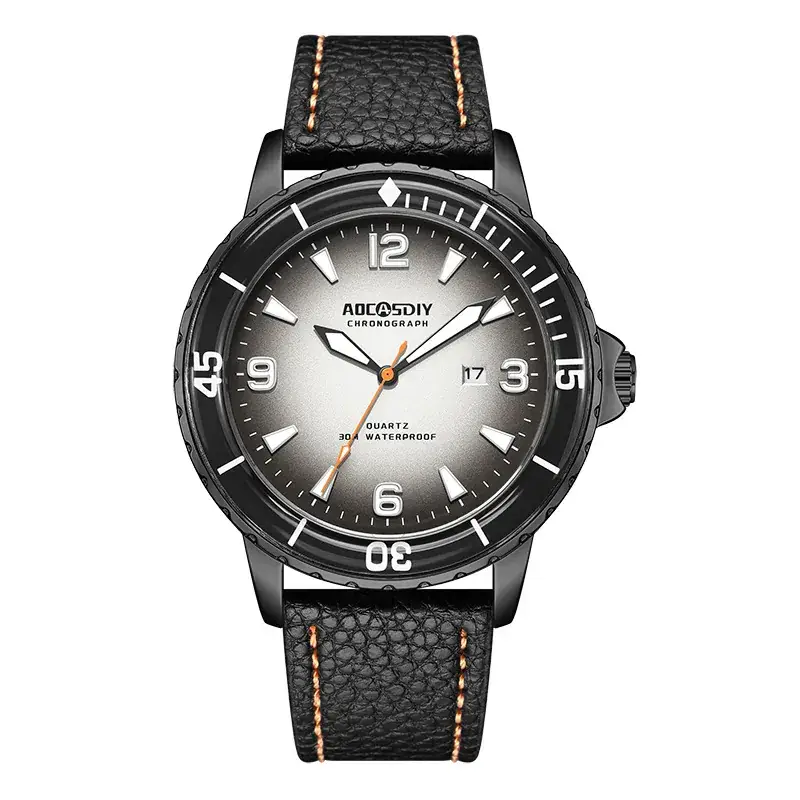AOCASDIY Men's Quartz Watch Silver Dial Waterproof Large Dial