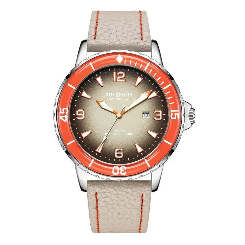 AOCASDIY Men's Quartz Watch Silver Dial Waterproof Large Dial