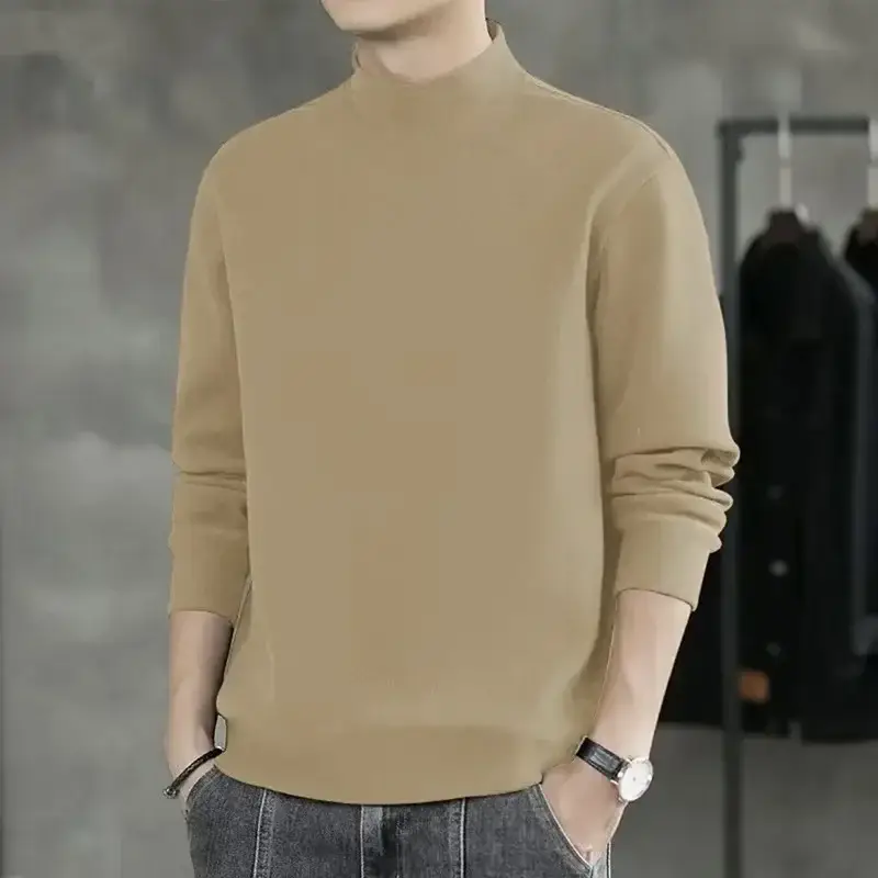 Men's White Fleece Warm T-Shirt Semi-high Collar Long Sleeve - Image 28