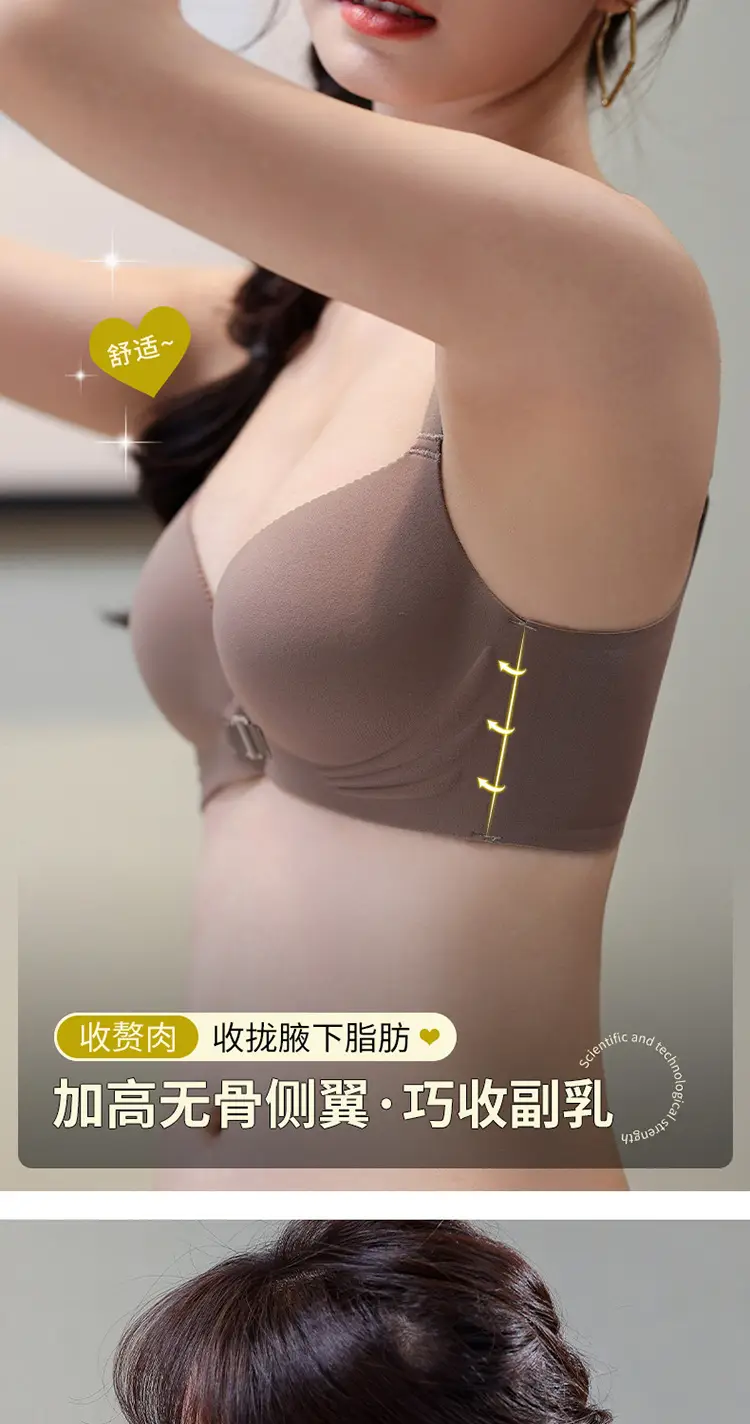 Non-magnetic wireless technology soft support plus front button underwear suit Q elastic soft cup breathable bra for women — feature 15