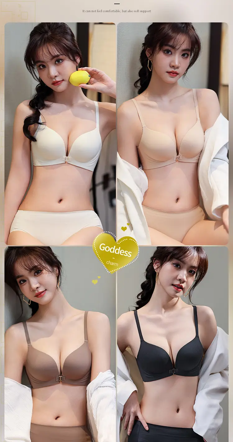 Non-magnetic wireless technology soft support plus front button underwear suit Q elastic soft cup breathable bra for women — feature 3