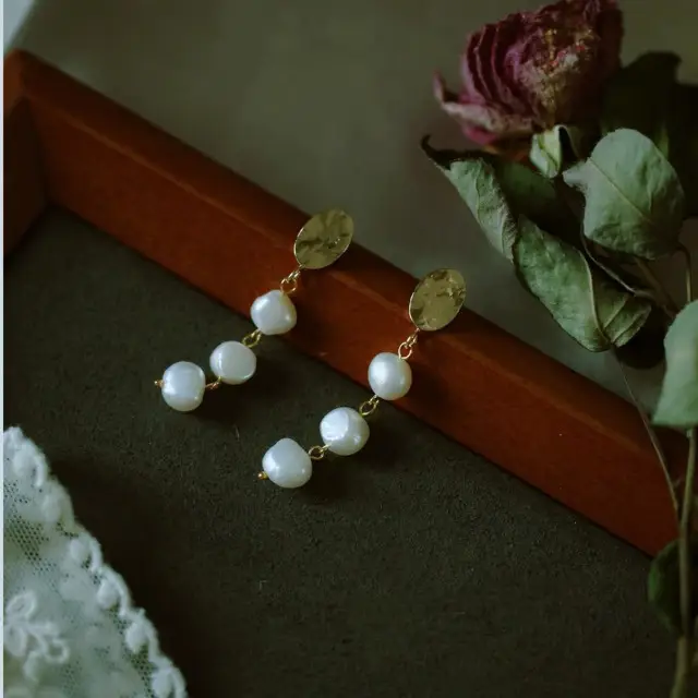 14k Gold Pearl Earrings for Women