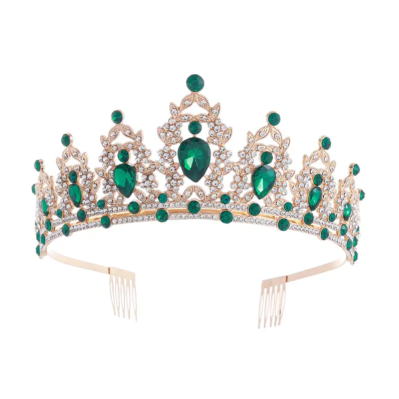 Cross Border Bride Crown with Green Emeralds & Hair Comb - Image 10