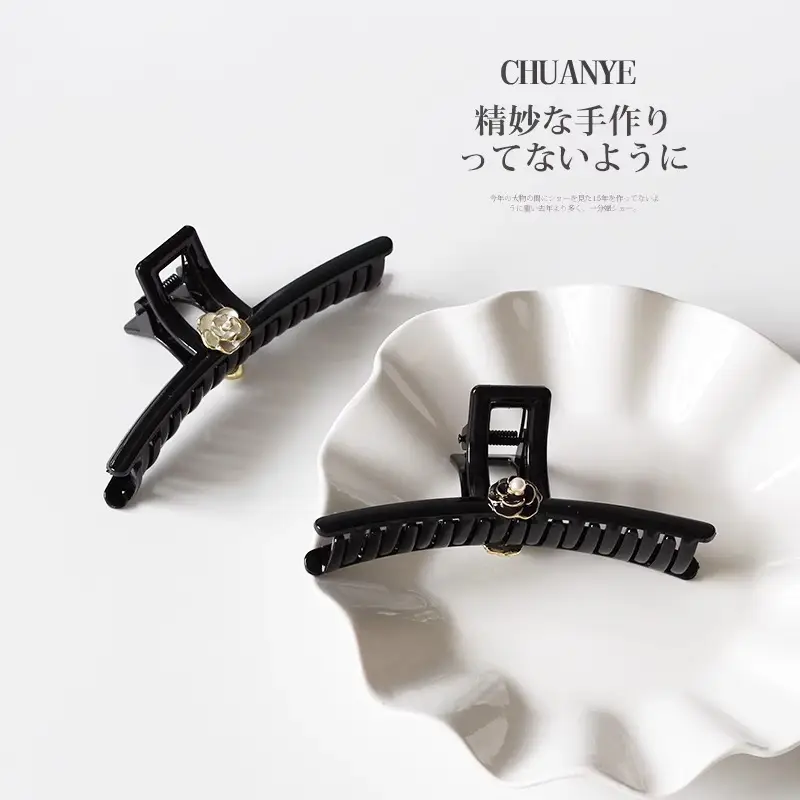 Black Camellia Hairpin with Pearl Accent — feature 11