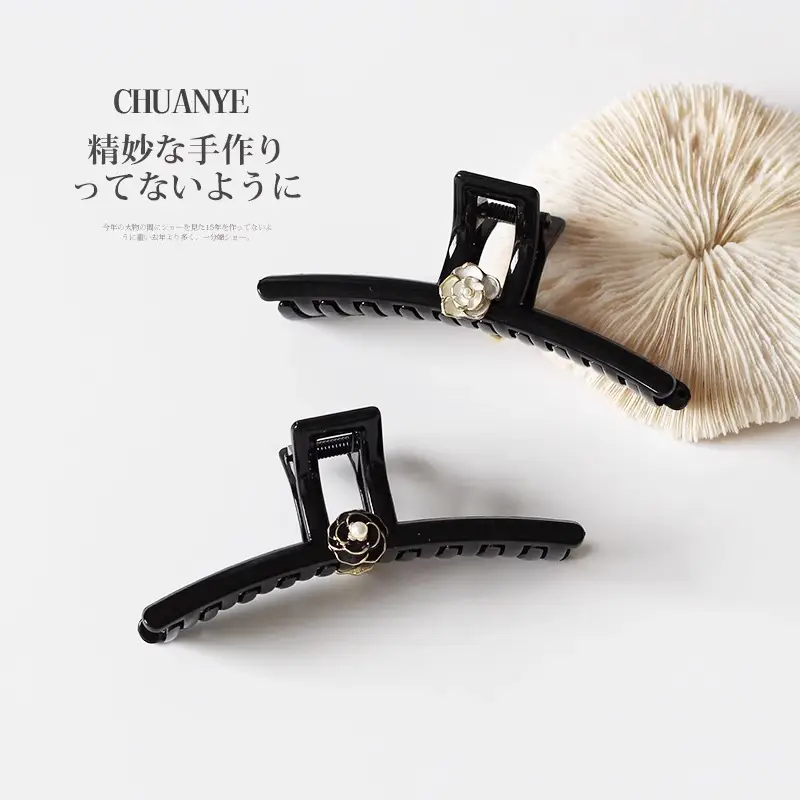 Black Camellia Hairpin with Pearl Accent — feature 15