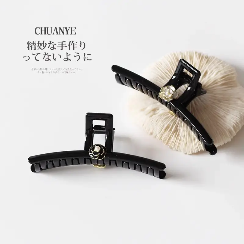 Black Camellia Hairpin with Pearl Accent — feature 16