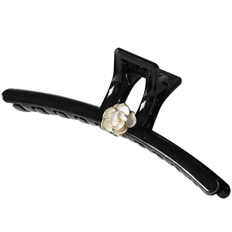 Black Camellia Hairpin with Pearl Accent — feature 7