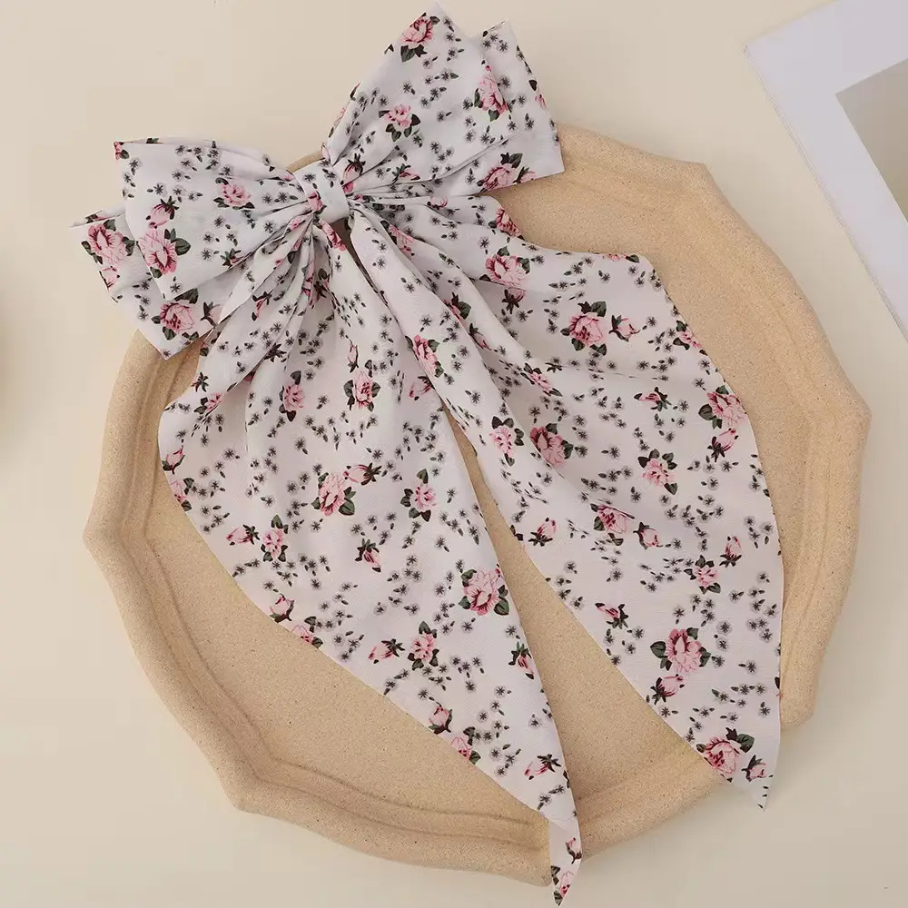 Black Floral Hairpin with Long Ribbon for Secure Hair Styling - Image 14