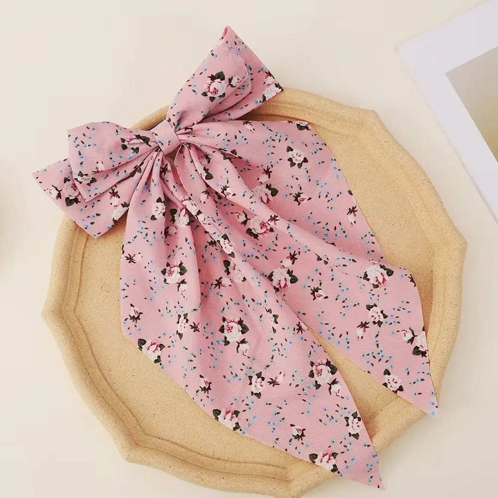 Black Floral Hairpin with Long Ribbon for Secure Hair Styling - Image 4