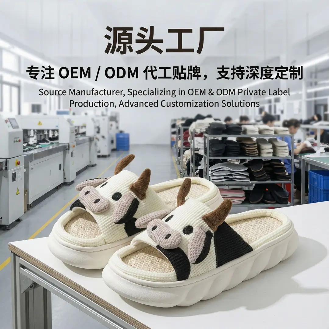 In-Stock Cartoon Cow Cotton Slippers, Amazon's Best-Selling Cotton Slippers, Custom Home Linen Slippers, Wholesale European and American Fashion