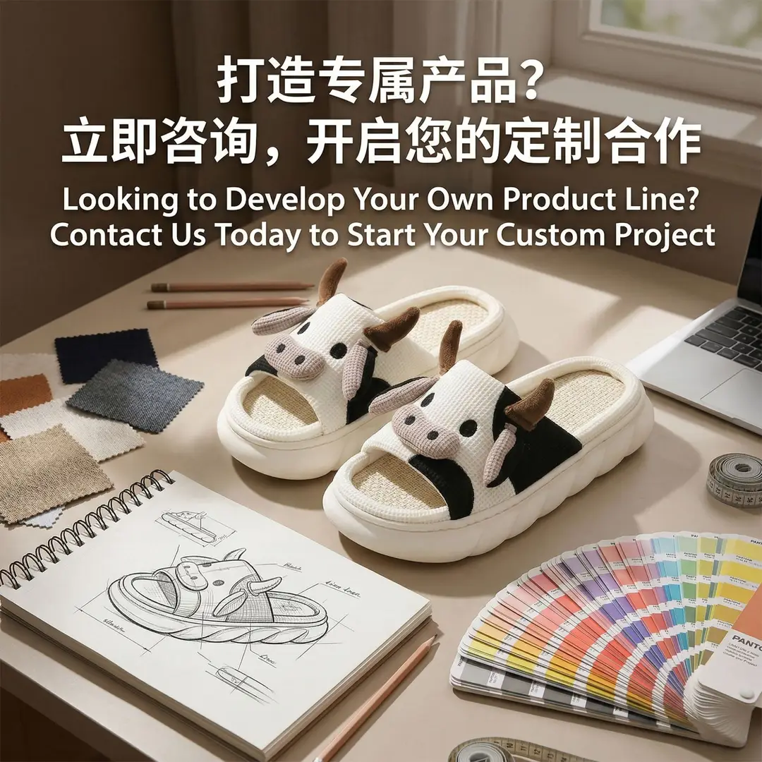 In-Stock Cartoon Cow Cotton Slippers, Amazon's Best-Selling Cotton Slippers, Custom Home Linen Slippers, Wholesale European and American Fashion