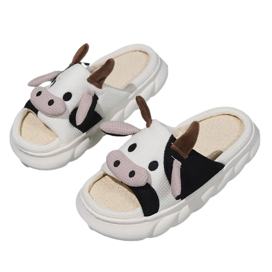 In-Stock Cartoon Cow Cotton Slippers, Amazon's Best-Selling Cotton Slippers, Custom Home Linen Slippers, Wholesale European and American Fashion