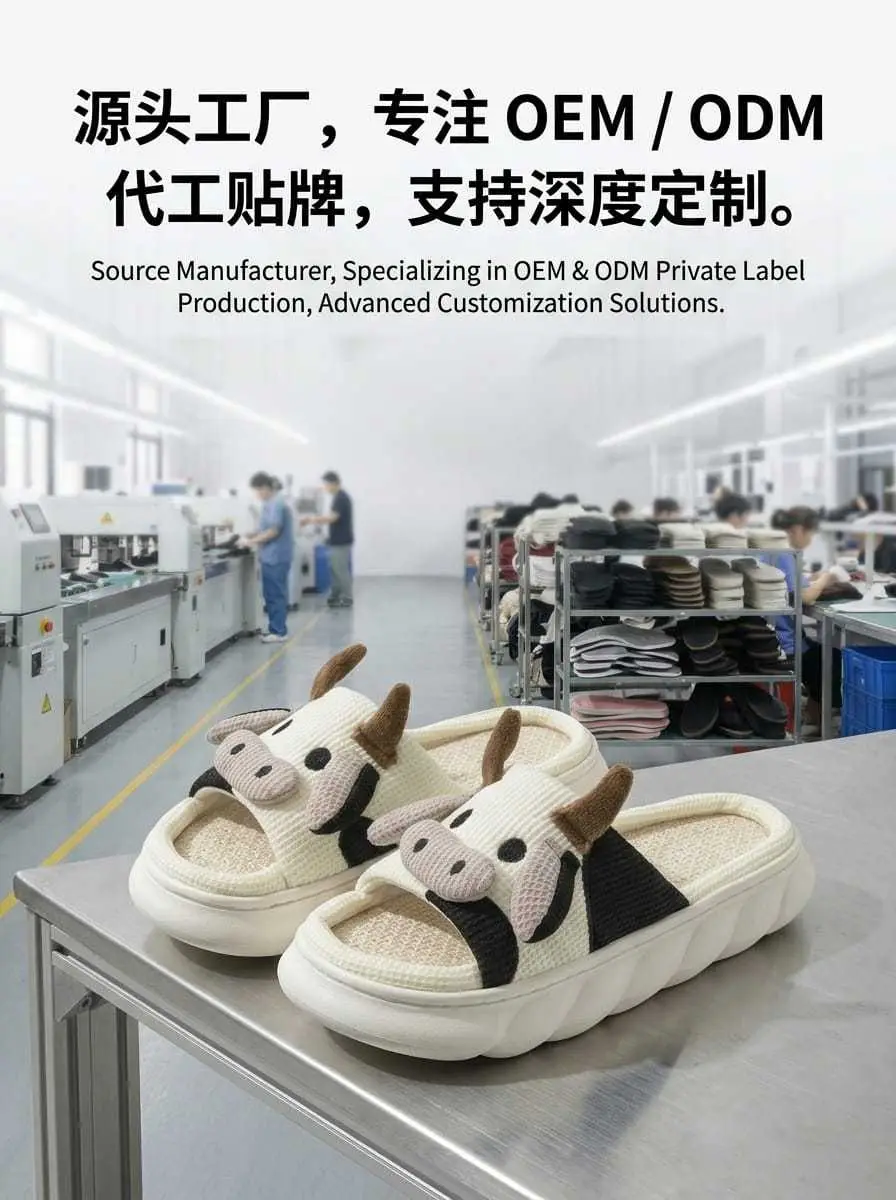 In-Stock Cartoon Cow Cotton Slippers, Amazon's Best-Selling Cotton Slippers, Custom Home Linen Slippers, Wholesale European and American Fashion — feature 3