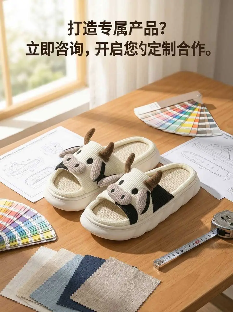 In-Stock Cartoon Cow Cotton Slippers, Amazon's Best-Selling Cotton Slippers, Custom Home Linen Slippers, Wholesale European and American Fashion — feature 4