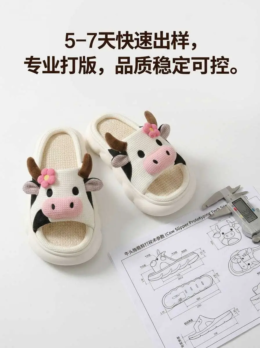 In-Stock Cartoon Cow Cotton Slippers, Amazon's Best-Selling Cotton Slippers, Custom Home Linen Slippers, Wholesale European and American Fashion — feature 5