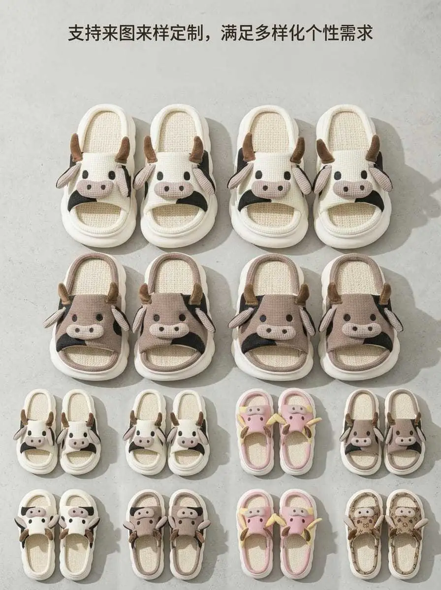 In-Stock Cartoon Cow Cotton Slippers, Amazon's Best-Selling Cotton Slippers, Custom Home Linen Slippers, Wholesale European and American Fashion — feature 6