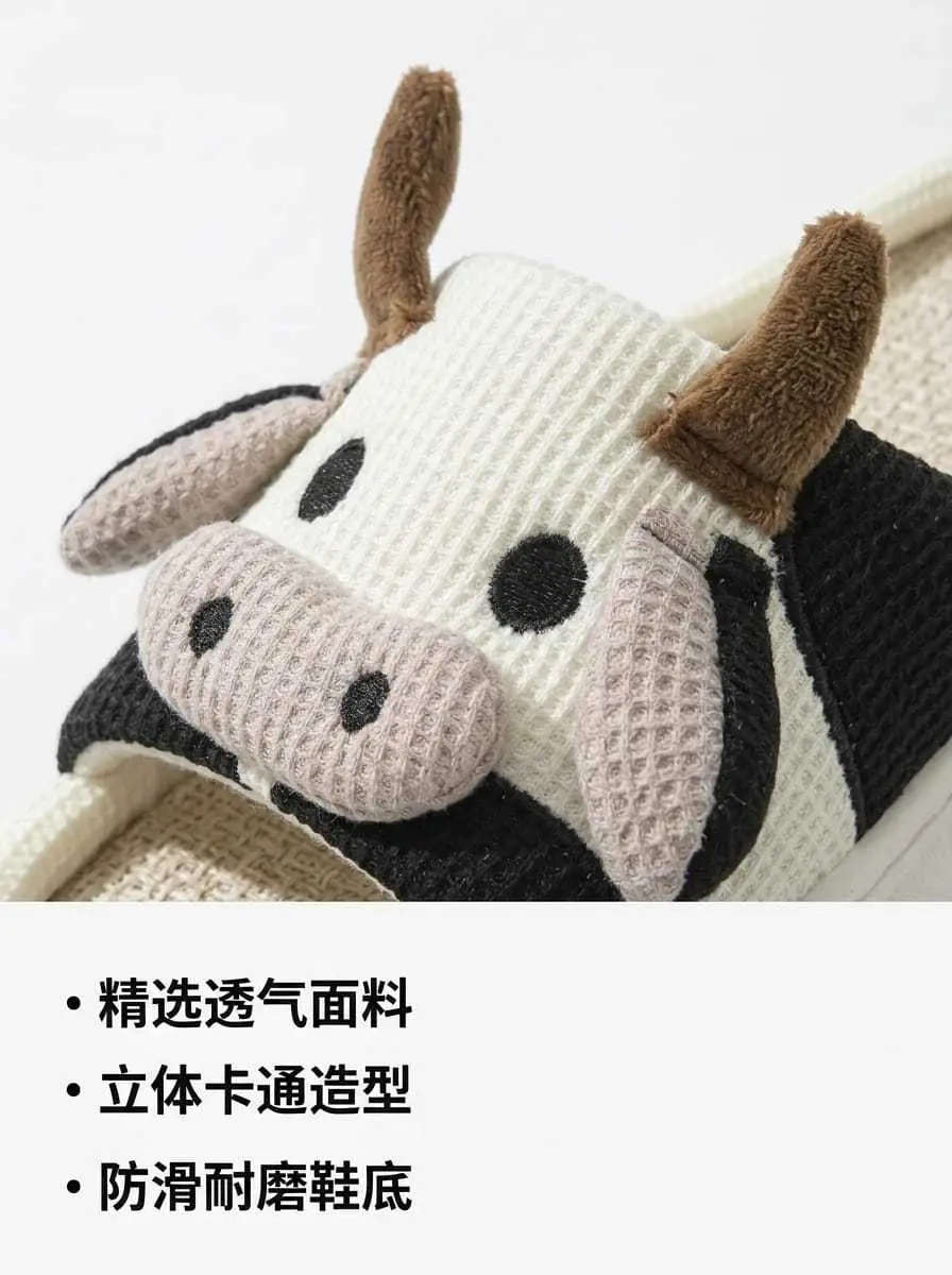 In-Stock Cartoon Cow Cotton Slippers, Amazon's Best-Selling Cotton Slippers, Custom Home Linen Slippers, Wholesale European and American Fashion — feature 8