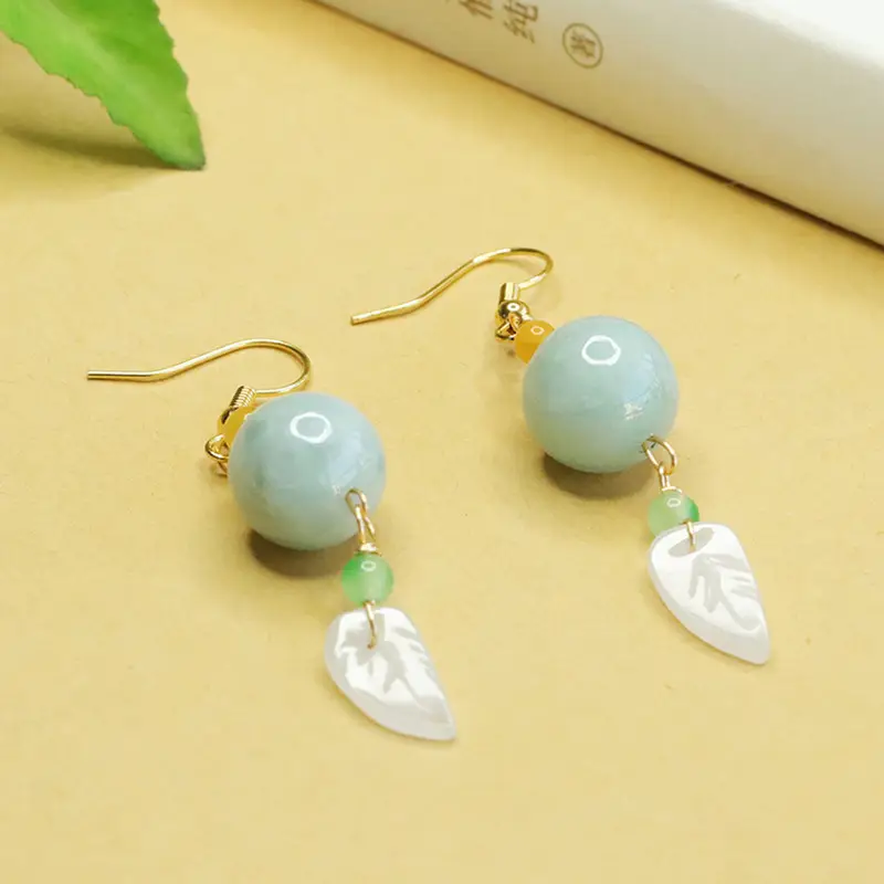 Aiyu Jade Leaf Earrings Green Leaf Drop Design - Image 3