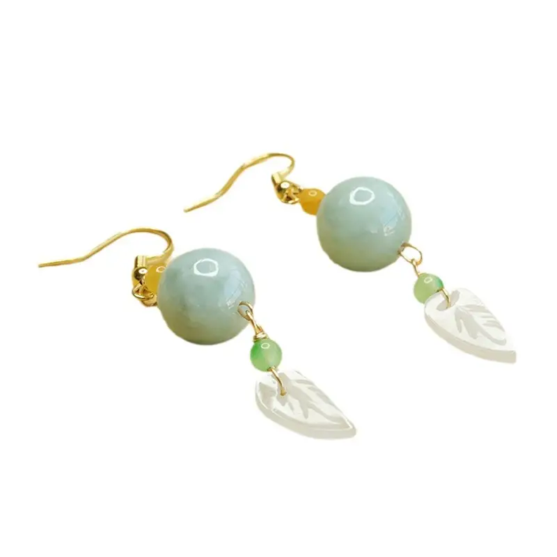 Aiyu Jade Leaf Earrings Green Leaf Drop Design - Image 6