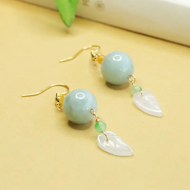Aiyu Jade Leaf Earrings Green Leaf Drop Design — feature 3