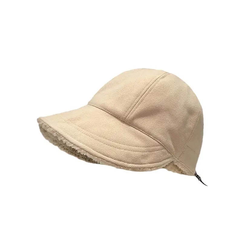 Women Fisherman Hat White Wool Thickened Warm Cap