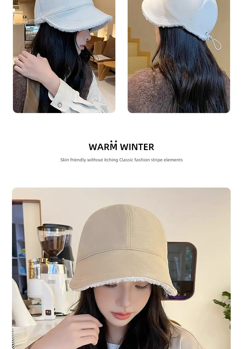 Women Fisherman Hat White Wool Thickened Warm Cap — feature 7