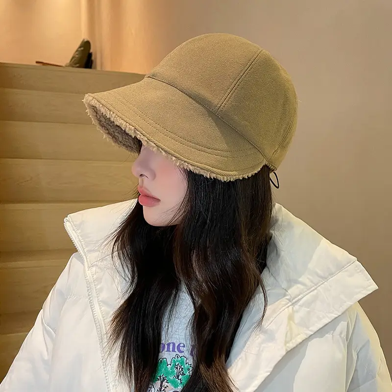 Women Fisherman Hat White Wool Thickened Warm Cap