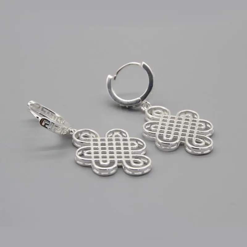 Auspicious Festival Earrings Vintage Mongolian Xizang Style Sterling Silver - Image 3