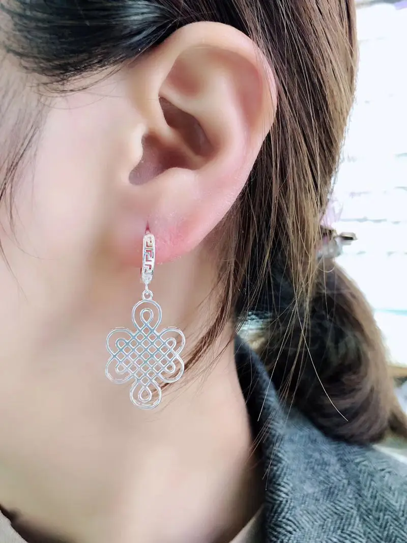 Auspicious Festival Earrings Vintage Mongolian Xizang Style Sterling Silver — feature 3