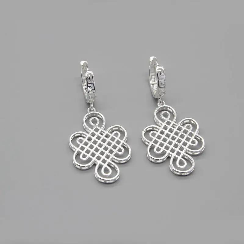 Auspicious Festival Earrings Vintage Mongolian Xizang Style Sterling Silver
