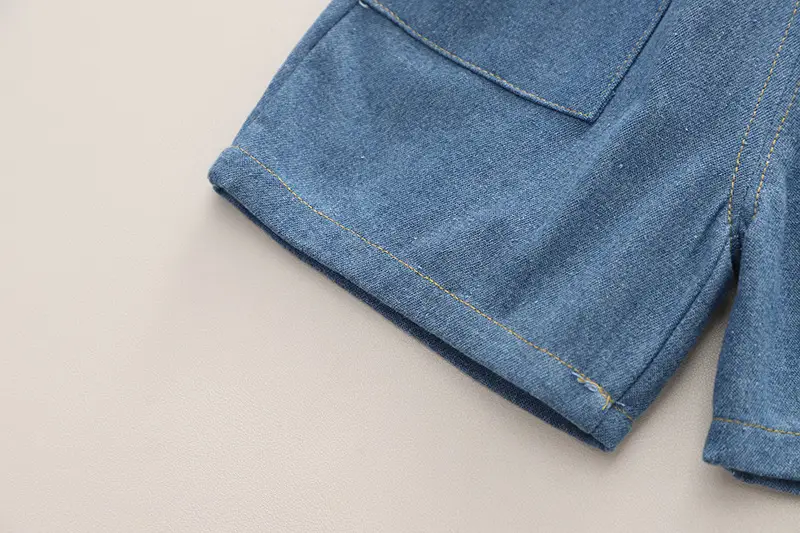 Boys Striped Cotton Shorts Set Blue Denim — feature 12