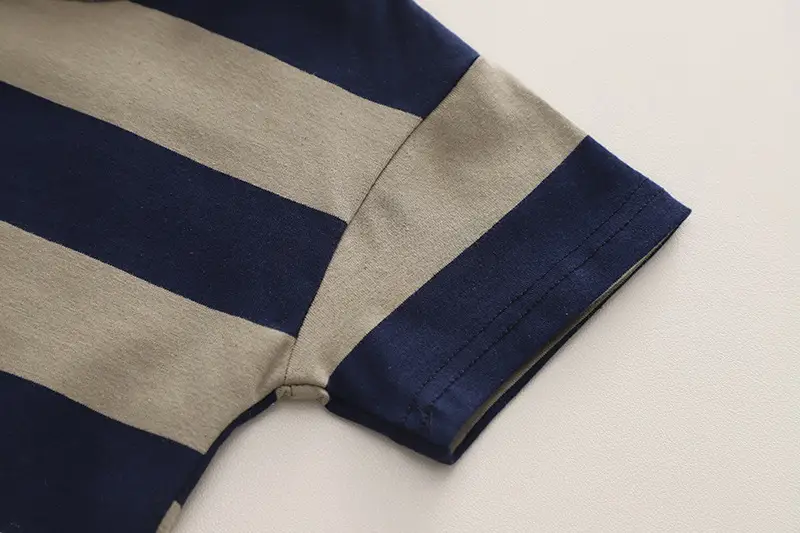 Boys Striped Cotton Shorts Set Blue Denim — feature 6