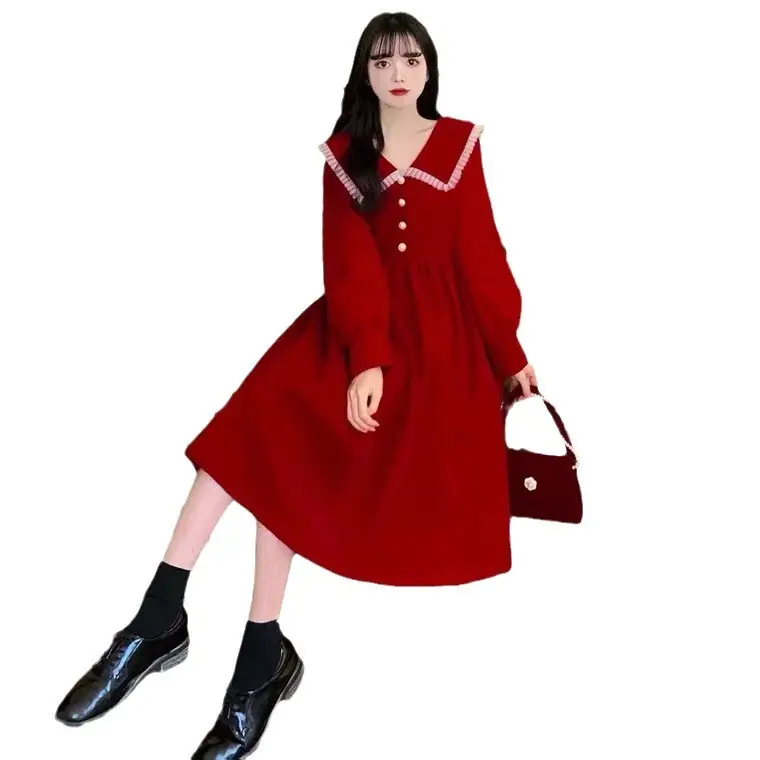 Plus Size Red Velvet French Dress for Women 2023 - Image 7