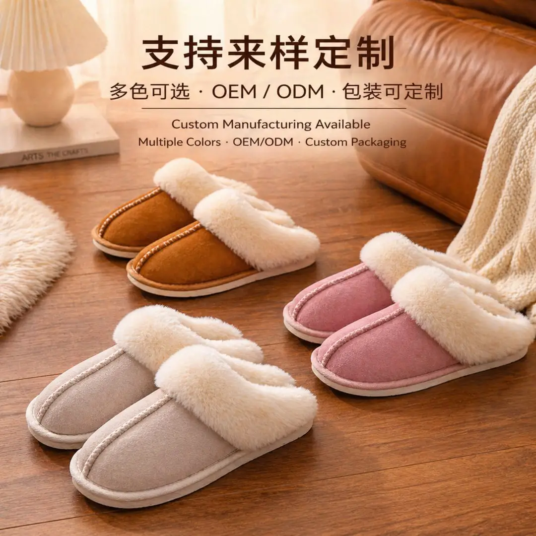 Home Slippers for Cross-Border Trade, Furry Home Slippers for Autumn and Winter, Indoor Non-Slip Warm Cotton Slippers, Support Customization