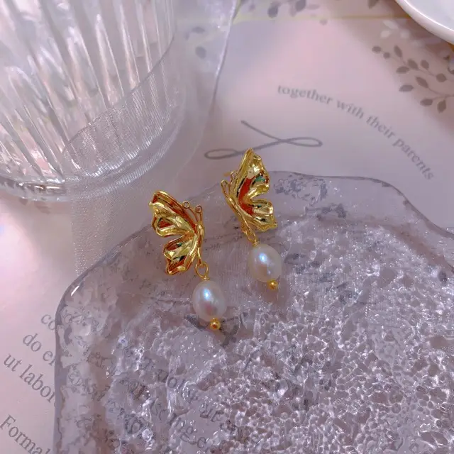 Flying Butterfly Pearl Earrings for Women - Image 2